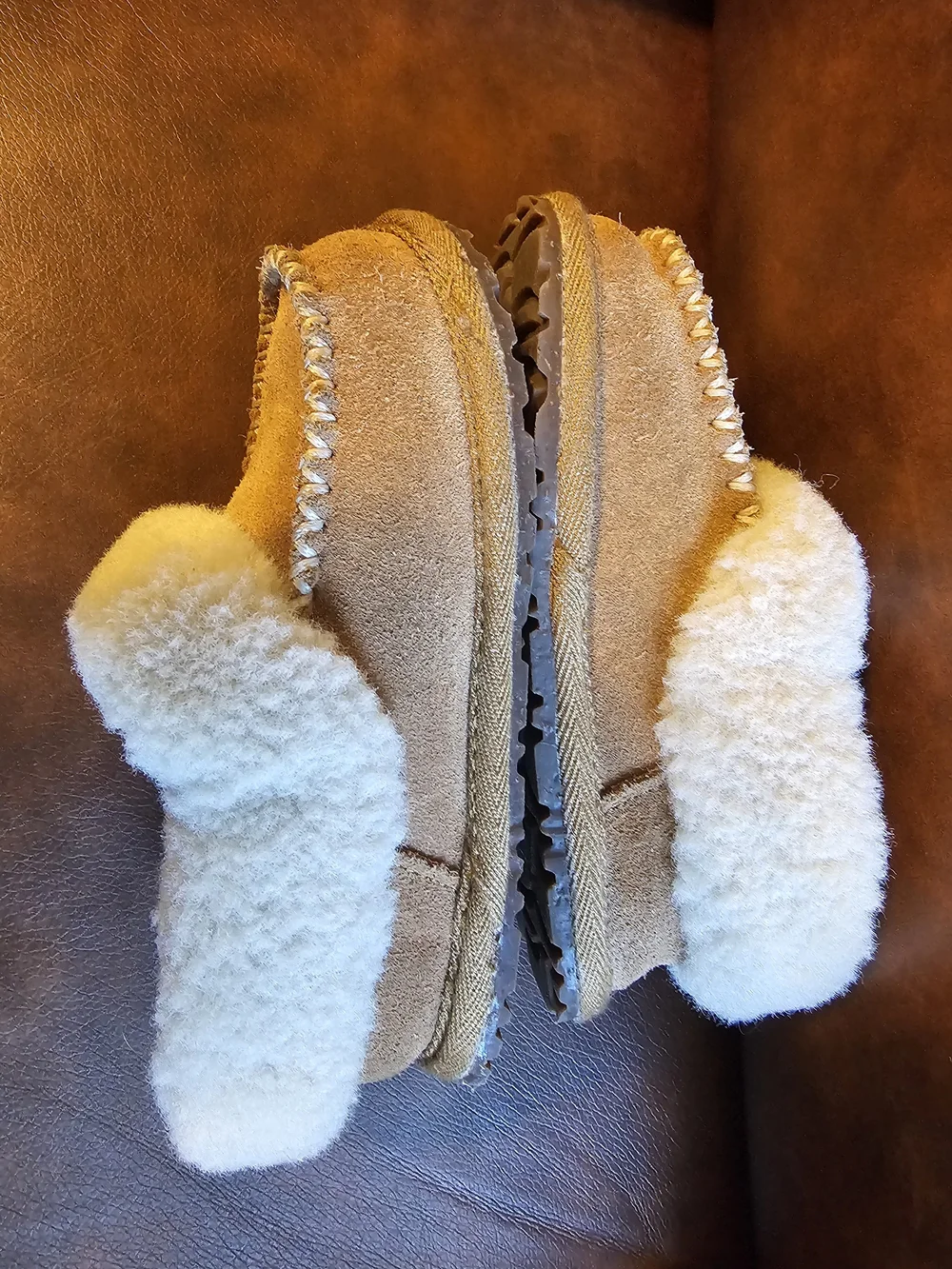 Kids Tan Faux-Shearling Moccasin Slippers